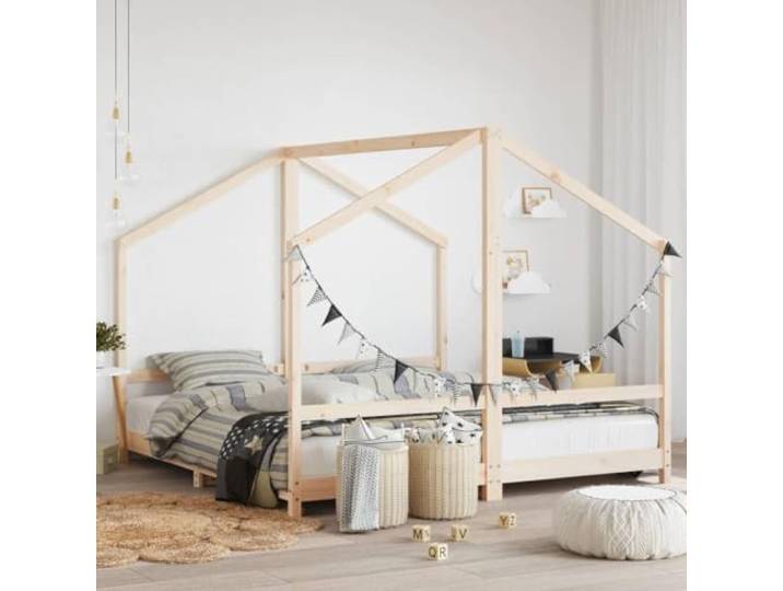 WXGTBKPR Kinderbett aus Kiefernholz 90x190 cm Massivholz Kiefer für Kinder ab 4 Jahren Hausbett Design