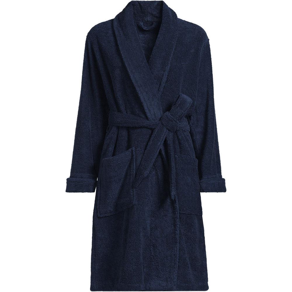 Knielanger Bademantel aus Baumwoll-Frottee in Petite-Größe, Damen, size: petite, Blau, Baumwolle, by Lands' End