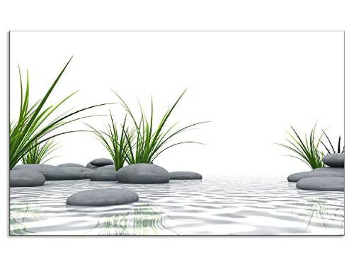 ARTland Spritzschutz Küchenrückwand aus Alu für Küche Herd Spüle 90x55 cm (BxH) mit Motiv Natur Zen Wellness Spa Yoga Asien Gräser Stein Weiß T6CD