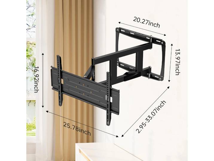 Support mural TV Full Motion pour téléviseurs 32-75 pouces, support de montage TV articulé d'angle avec extension de bras long de 33 pouces, pivotant, inclinable