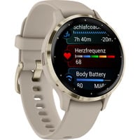 Venu 3S, Smartwatch beige/gold, 41 mm, schwarzes Silikon-Armband