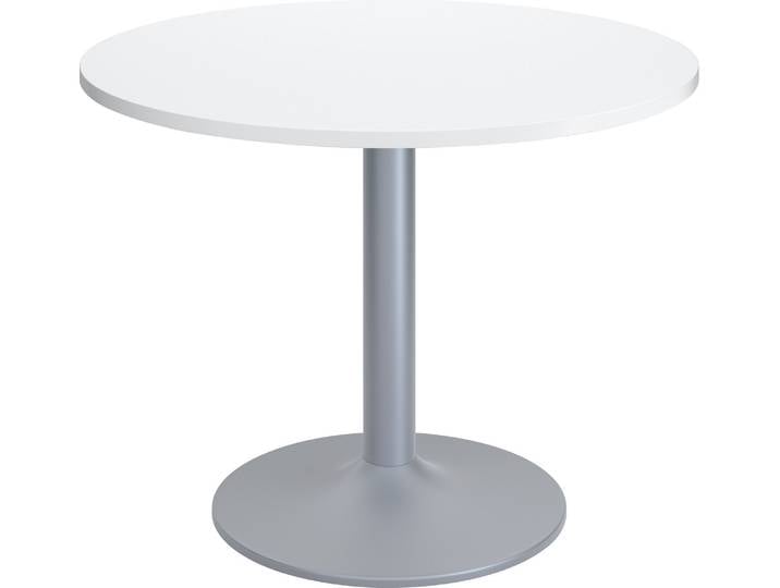 Table ronde Excellens plateau D 100 cm blanc - 4 personnes - pied métal tulipe alu RAL 9006 - - Bruneau