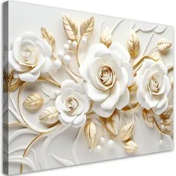 WANDBILD weißgoldene rosenblüte 3d