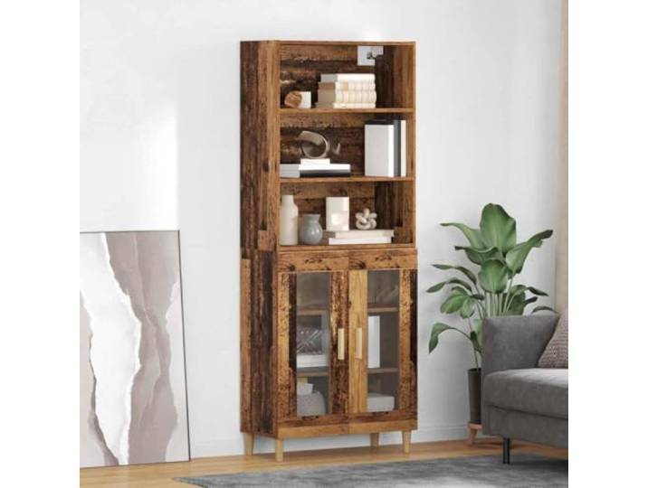 RJPLMFV Oberer Schrank aus Holz, 69,5 x 32,5 x 180 cm Holzwerkstoff, geräumige Regale, stabile Pfostenfüße, Rückseite fertig, Montage erforderlich