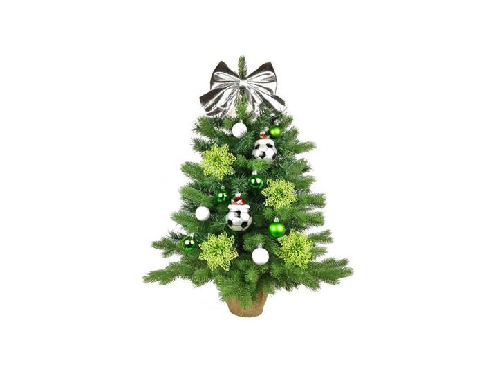 Laalu Weihnachtsbaum künstlicher 60 cm mit LED-Beleuchtung, Torjubel, mit 37 Weihnachtsbaumschmuck, Pflanztopf mit Jutesack, Grün, Weiß, Stein, Kunststoff, Tanne, Freiform, 60 cm, Dekoration, Weihnachtsdekoration, Christbäume & Zubehör