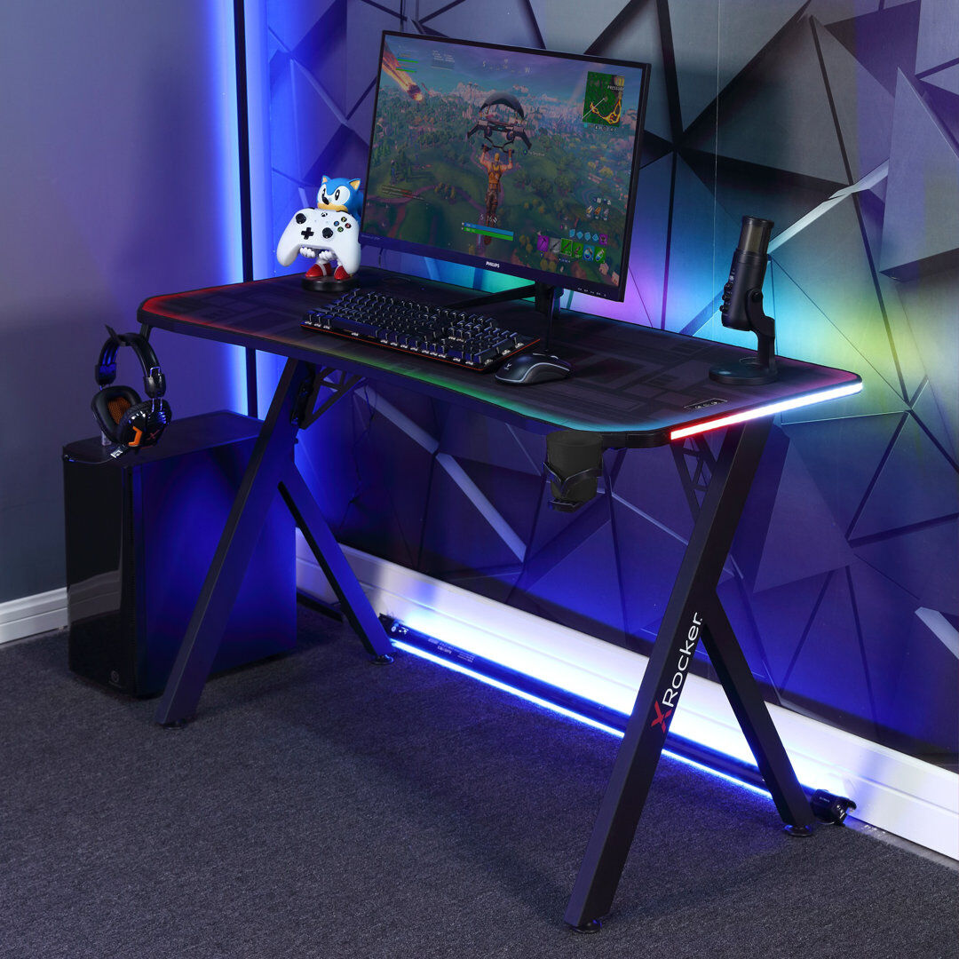 X Rocker Lumio Gaming Desk With 3 Sided App Controlled LED Lighting 75cm H x 110cm W x 55cm D