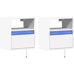Décoshop26 - Set aus 2 wandmontierten Nachttischen mit LED-Beleuchtung und Schublade aus weißem Holzwerkstoff DEC036124