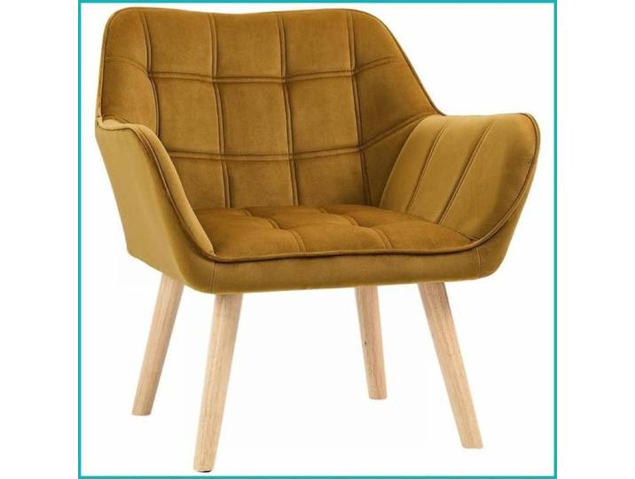 Fauteuil Relax - Style Scandinave Velouté Jaune - Stable Métal/Hêtre