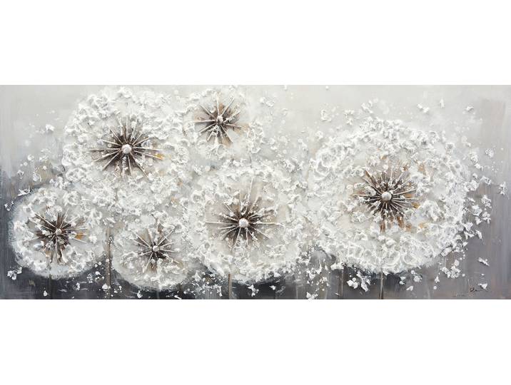 Ölgemälde BÖNNINGHOFF handarbeit PUSTEBLUMEN XXL 60x140 cm – Wandbild Kunst Deko , weiss (farbe bild(er): weiß, grau), B:140cm H:60cm T:2cm, Acrylfarbe, Canvas, Holz, Bilder, Ölgemälde, handgefertigt, jedes Bild ein Unikat