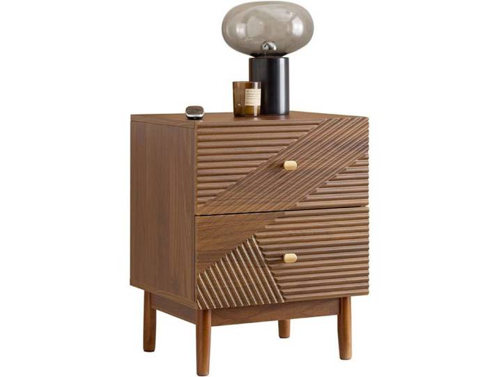 Table de chevet - SOBUY - FBT170-N - 2 tiroirs - Bois caoutchouc - Marron