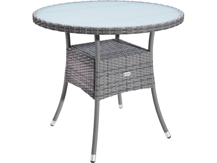 Casaria Bijzettafel - Rond 60cm Weerbestendig Polyrattan - Grijs