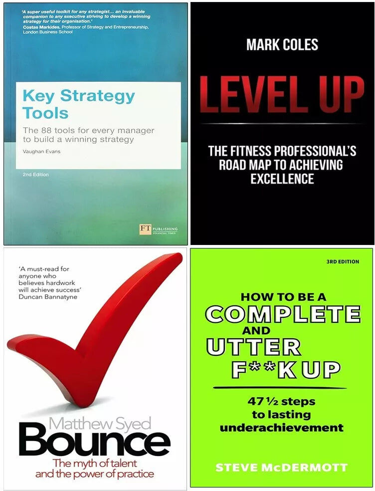 Various Publishers Bounce, Key Strategy Tools, Level Up & Complete Utter F**k Up - 4 Book Business & Self-Development Paperback Set - Matthew Syed, Vaughan Evans & More