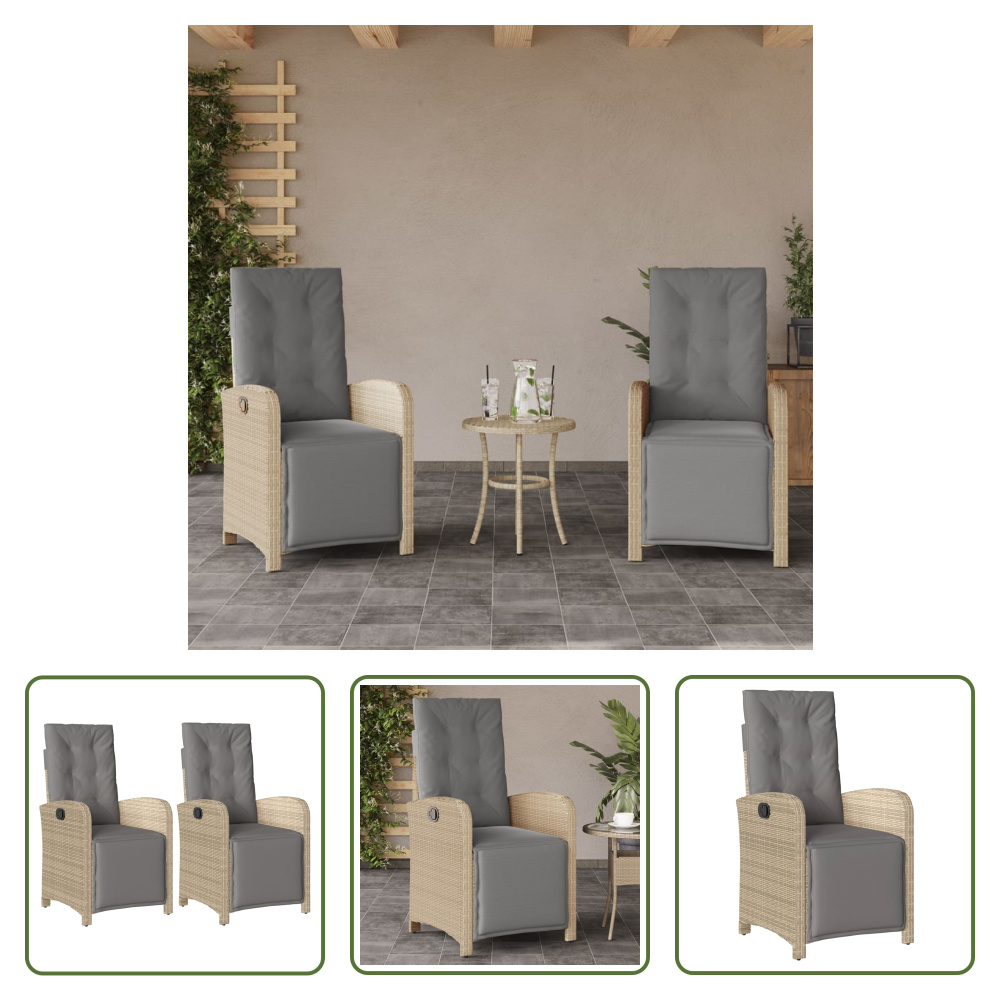 The Living Store Gartensessel mit Fußteil 2 Stk. Verstellbar Poly Rattan