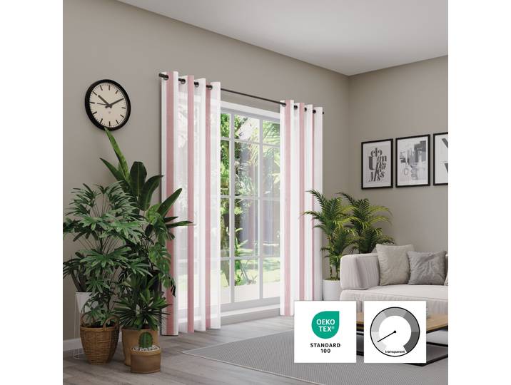 Vorhang NEUTEX FOR YOU ALASSIO Gr. 1, rosa (weiß, rosé), B:144cm H:245cm, Jacquard, Polyester, Gardinen, Vorhang, Längssteifen mit Glanzeffekt