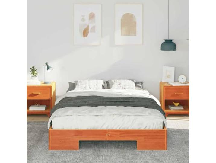 KTHLBRH Bodenbett, Braun, 140 x 190 cm Rechteckiger Sockel, stabile Struktur, moderner Stil, für Schlafzimmer