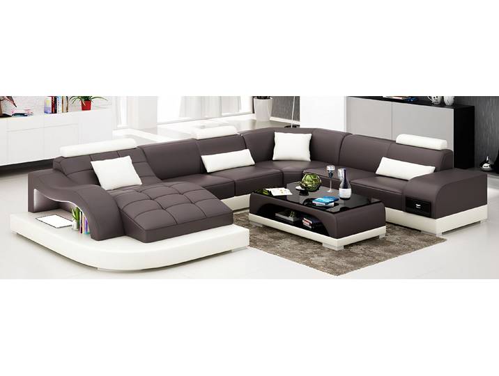 Xlmoebel Wohnlandschaft Beleuchtetes Ledersofa in modernem Design für gemütliche Abende, Hergestellt in Europa