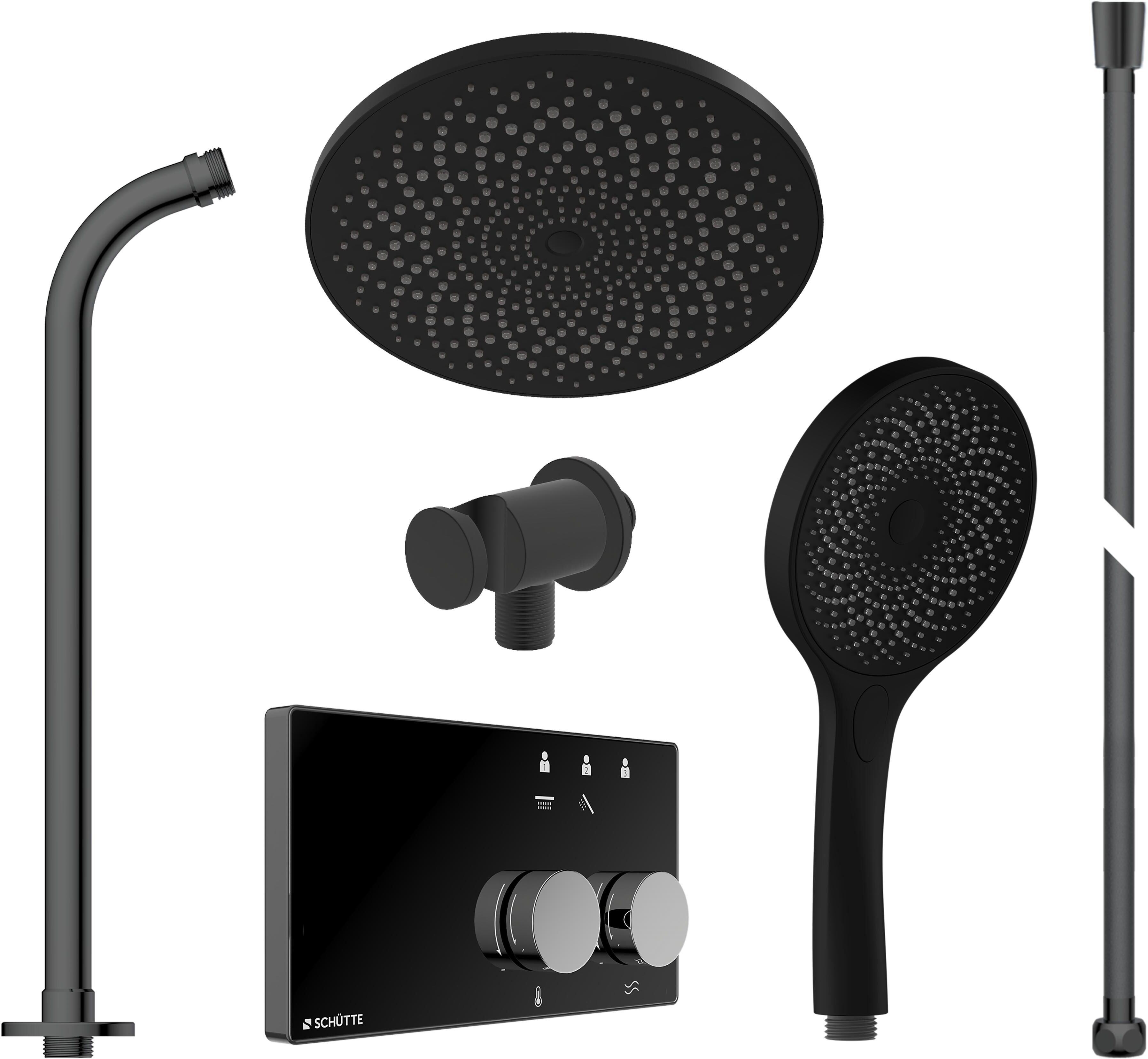 Duschsystem SCHÜTTE "AQUADOT", schwarz (schwarz matt), ABS-Kunststoff, Brausegarnituren, Duschsystem, Überkopfbrauseset mit digitalem Duschsystem schwarz matt Einheitsgröße
