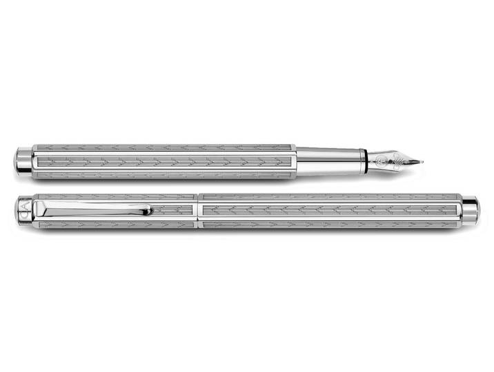 Füllfederhalter Ecridor Chevron Medium (M) , silber (silberfarben), Kunststoff, Stifte, Füllfederhalter