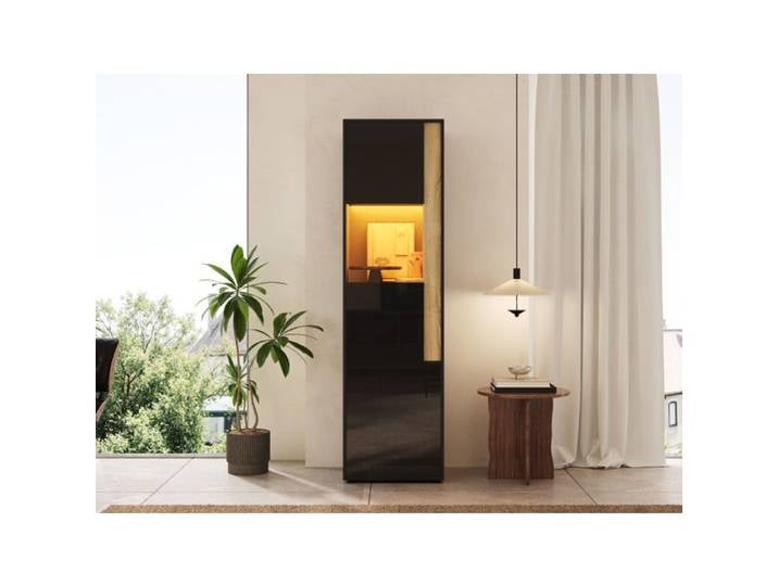 Vitrine haute AESVAR 2 portes avec LED réglable 50 x 40 x 179 cm Noir et naturel