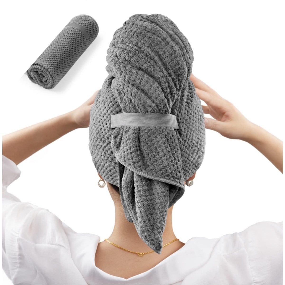 Microvezel Haarhanddoek met Elastische Band voor Vrouwen - Grijs