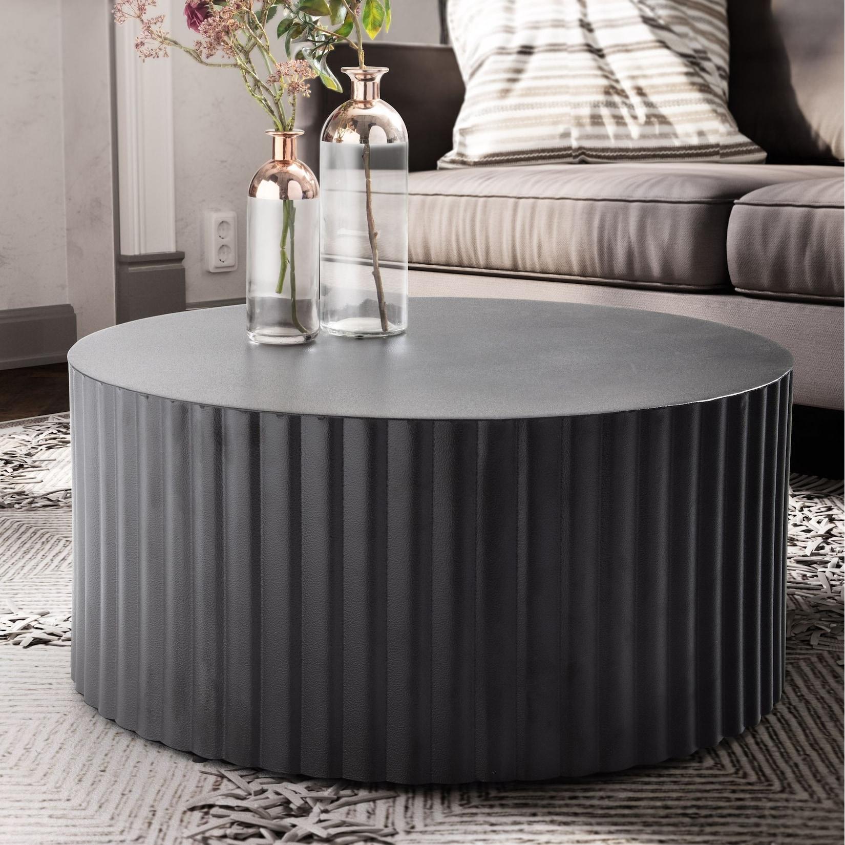 Couchtisch rund 70cm Metall Schwarz Handgefertigt Alu Wohnzimmertisch Sofatisch