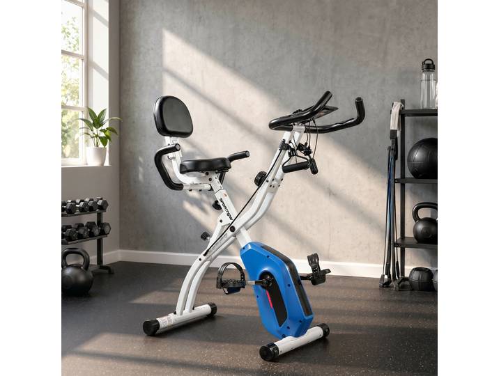 SPORTNOW Vélo Pliable 3-en-1 Bluetooth Fitness 105x53,5x109cm Bleu