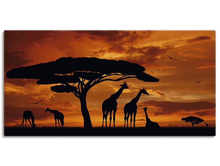 Wandbild ARTLAND Herde von Giraffen im Sonnenuntergang , braun (farbe bild(er): braun), B:40cm H:20cm, Bilder, Wandbild, als Leinwandbild, Poster in verschied. Grössen