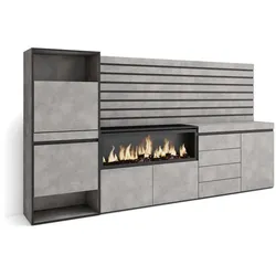 SKRAUT HOME Schuhschrank, Raumsparschrank, 274x35x145 cm, Schlafzimmer, XXL-Elektrokamin, Schubladen, Dekorative Paneele, Zementgrau _481_64