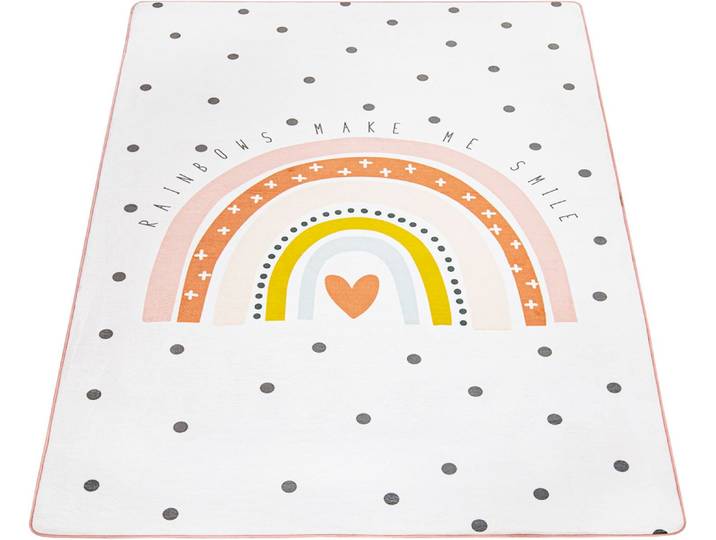 Kinderteppich PACO HOME Chicos 552 , beige, B:155cm H:2mm L:230cm, Polyester, Teppiche, Kinderteppich, Flachgewebe, niedlich, Kinder Design, Motiv Regenbogen, Pastell-Farben