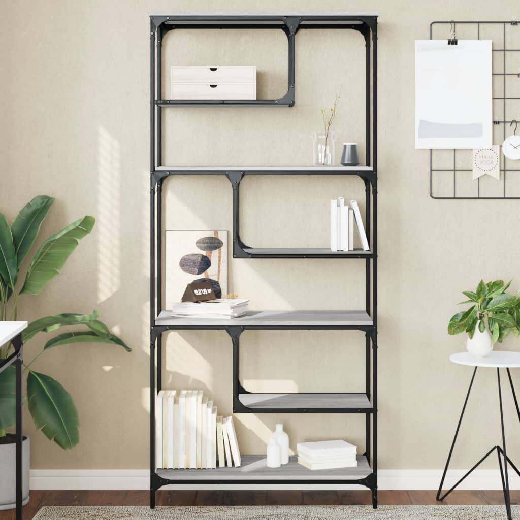 Borough Wharf Emille 176 cm H x 81 cm W Steel Geometric Bookcase Grey Sonoma