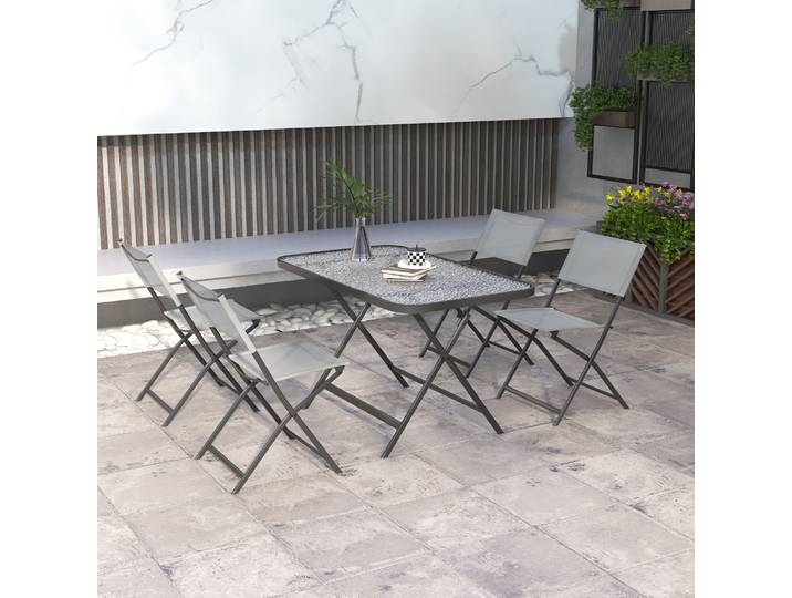 Outsunny Salon Jardin Pliable 5Pcs Gris Textilène Verre