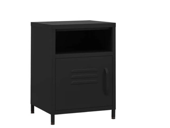 GHVBNMF Nachttisch 2er Set Schwarz 35x35x51 cm Stahl Beistelltisch Stabiles Nachttisch-Set aus Stahl für Schlafzimmer und Wohnraum. Bietet flexiblen Stauraum mit Fach, Tür und Höhenausgleich.