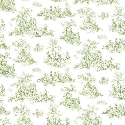 Small Toile Tampa 32.7 Ft. x 20.5 In. Vinyl Green Country Toile Wallpaper Covering