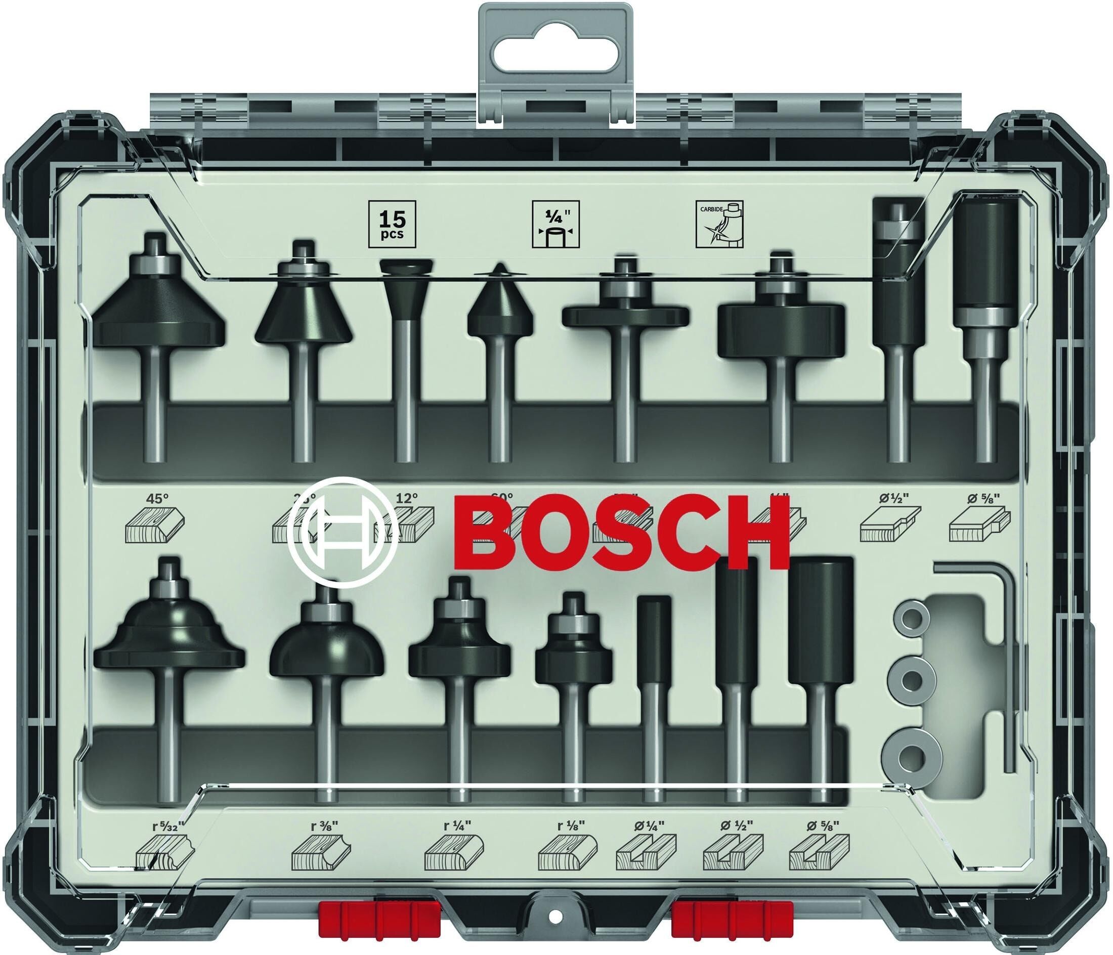 Fräser-Set BOSCH PROFESSIONAL "1/4-S", schwarz, Fräsköpfe, Fräser-Set schwarz Einheitsgröße