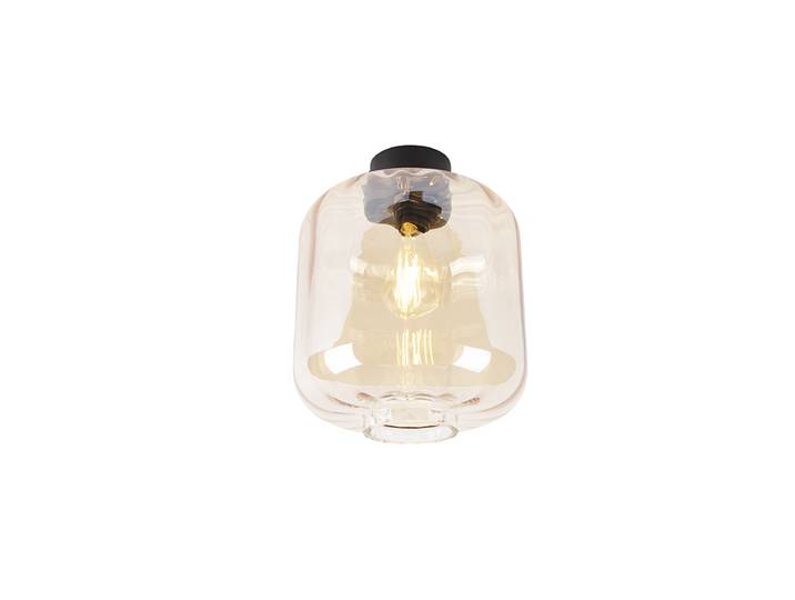 Plafonnier design noir avec verre ambre - Qara
