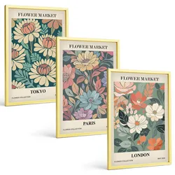 BILDER SET 3er Set - 40x60 cm Goldrahmen - Blumenposter Tokio Paris London