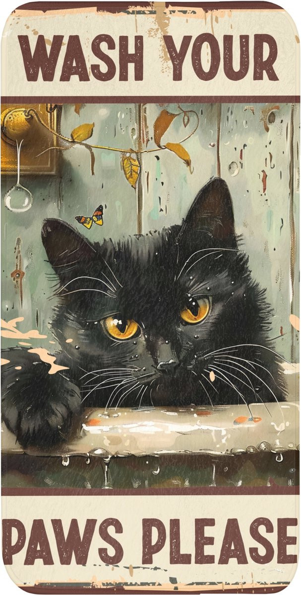 OnlyWow Antislip WC mat Vintage Kat Wash your paws please B/D: 60 x 120 cm
