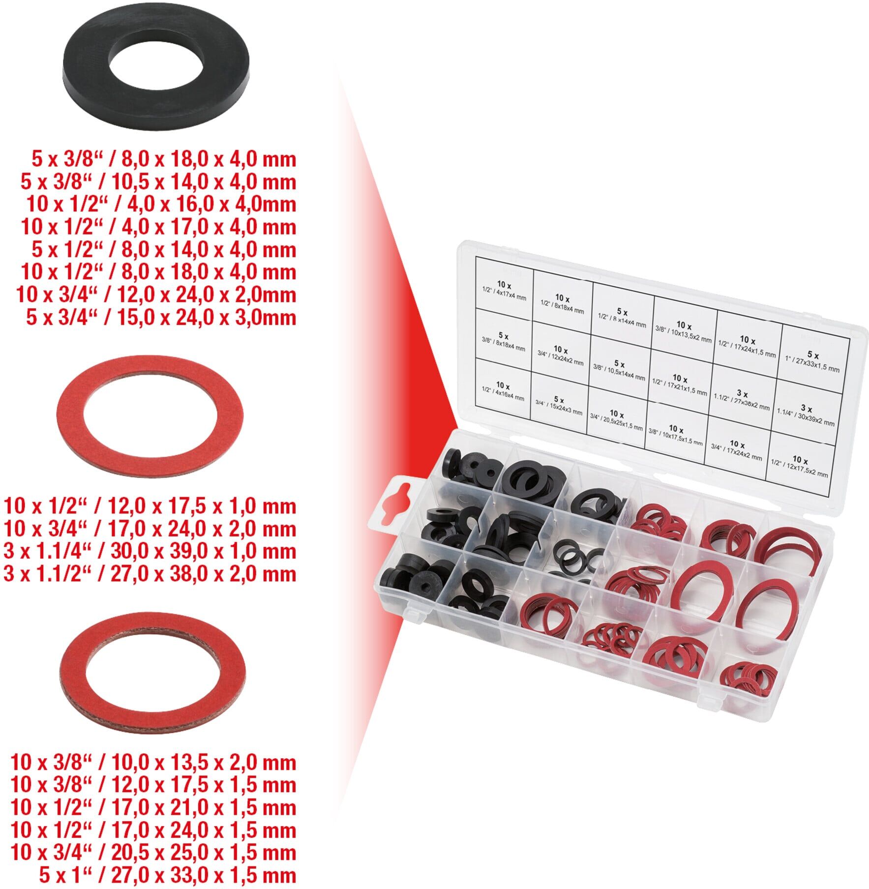 KS Tools Sortiment Dichtringe-Sanitär aus Gummi 141-teilig, 9700190 (970.0190)