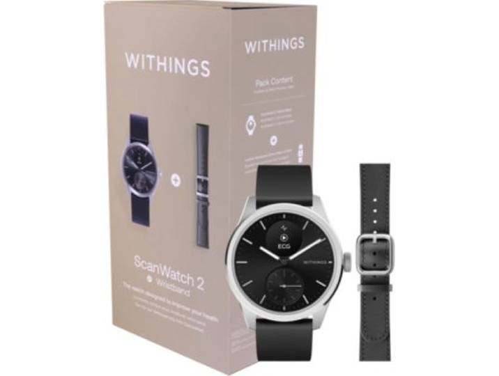Withings - Montre Santé Scanwatch 2 42mm Noire + Bracelet Cuir Offert
