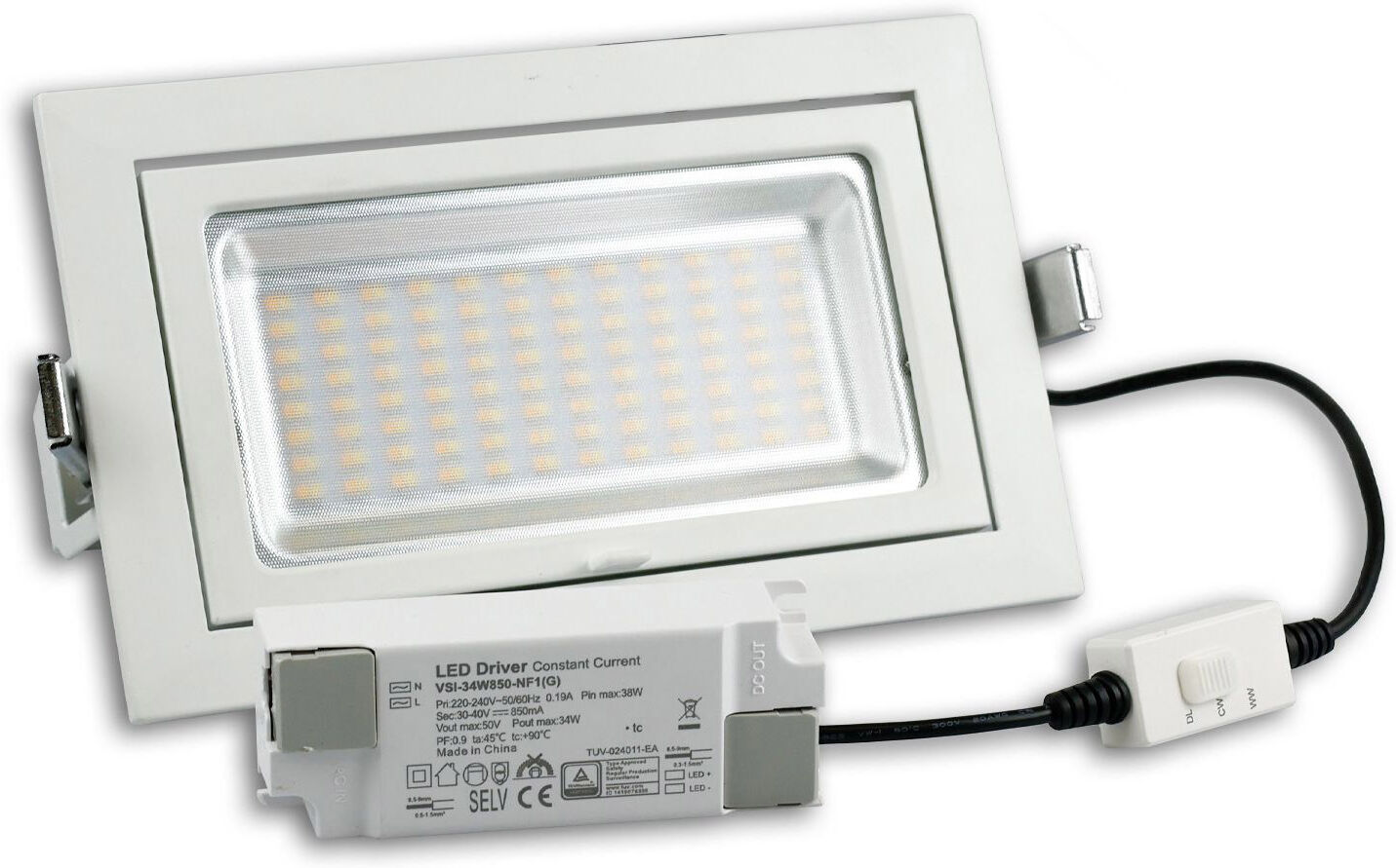 Isoled Led Shop-Downlight Box, 32w, Ausschwenkbar, Weiß, Colorswitch 3000 4000 6000k, Dimmbar
