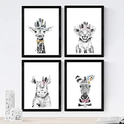 POSTER Set mit 4 „Tiere mit bunten Federn“ A4 Rahmenlos