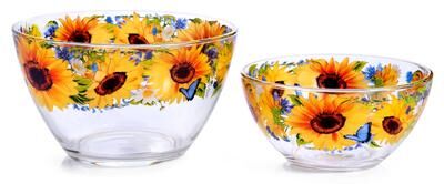 STP Goods Sunflowers Glass Salad Bowl Set of 2