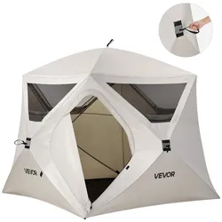 VEVOR Campingzelt 4-Personen, Pop-Up-Zelt mit Netzfenstern, Familienzelt Schneller Aufbau in 60 Sekunden, Tragbares Cabin Hub Zelt mit Tragetasche für Familien-Camping & Wandern, 229x229x212 cm