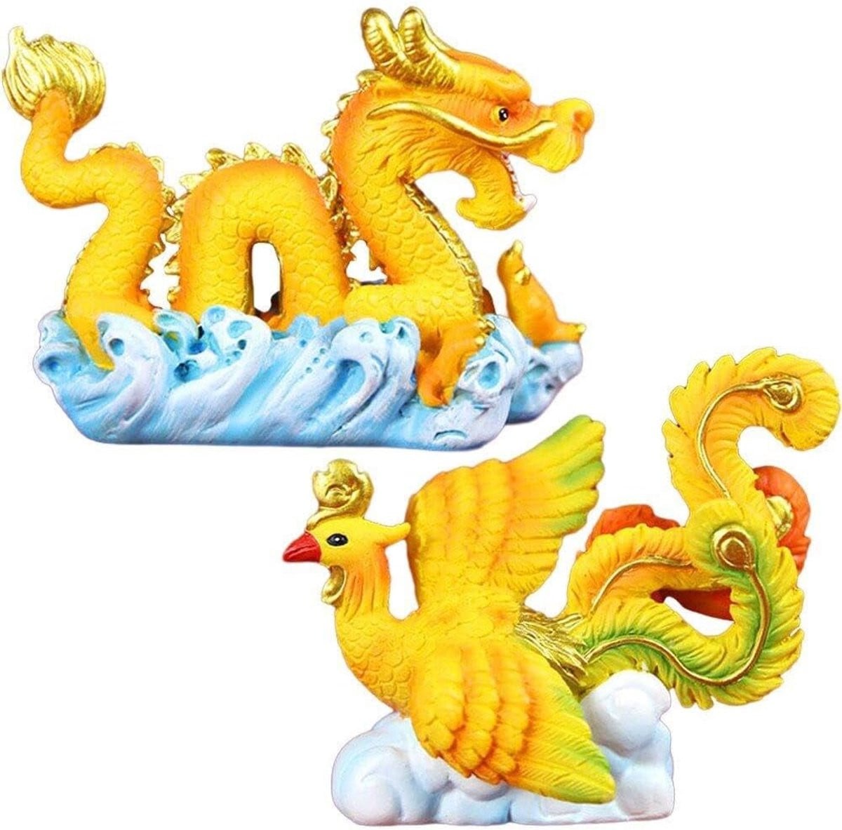 Gouden Draak en Feniks Beeldjes voor Woondecoratie - 7 x 5 cm