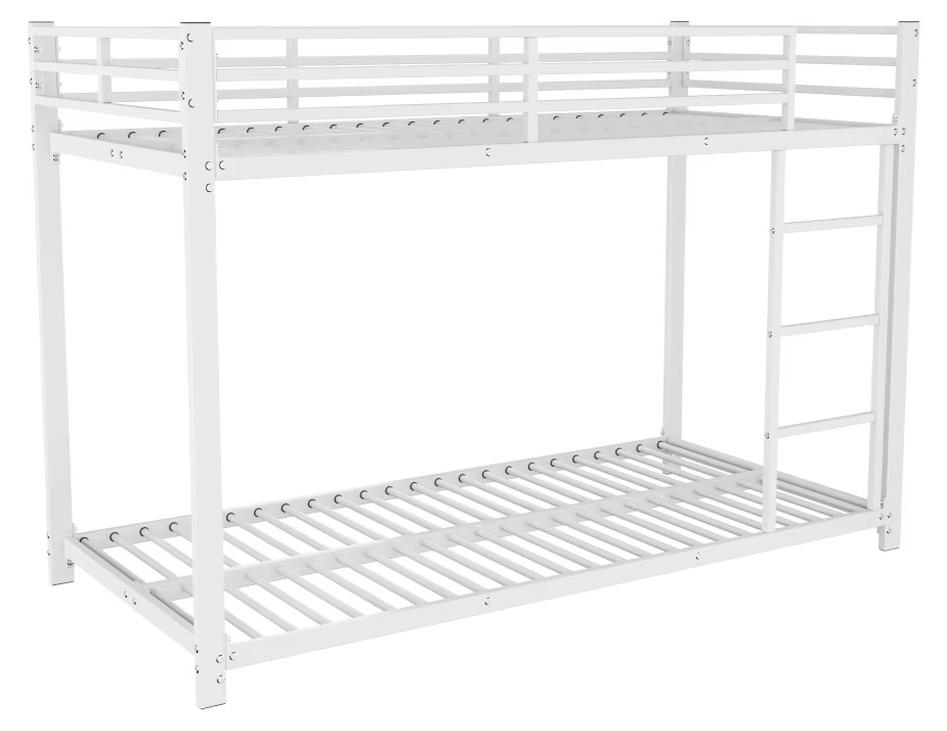 Etagenbett für Kinder - Robustes Metall - 140 x 200 cm - Sicherheitsgitter - Platzsparend - Zur Selbstmontage - Weiß