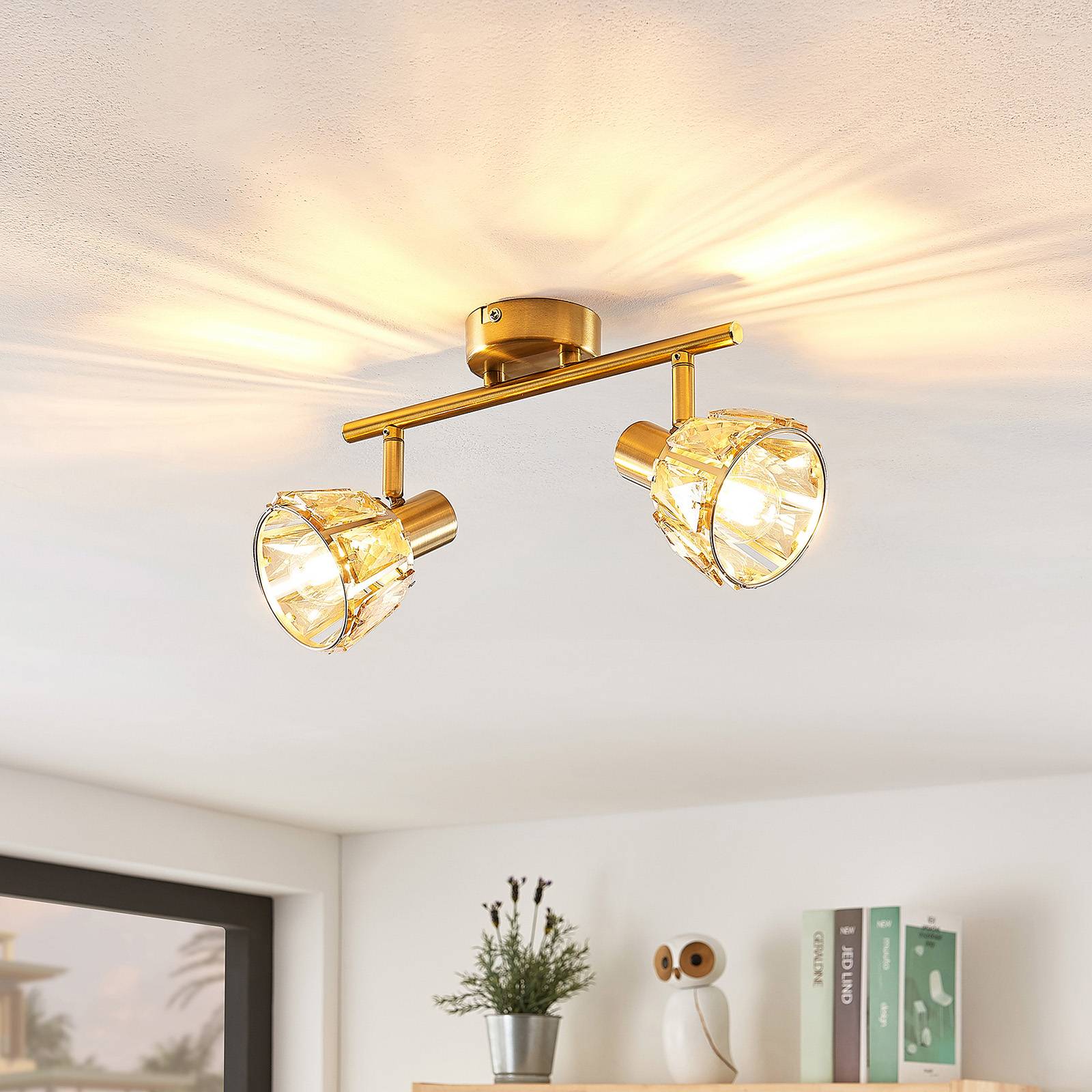 Ceiling Spotlight Kosta Lindby, dimmable, Brass / gold, Living / Dining Room, metal, Ceiling Light