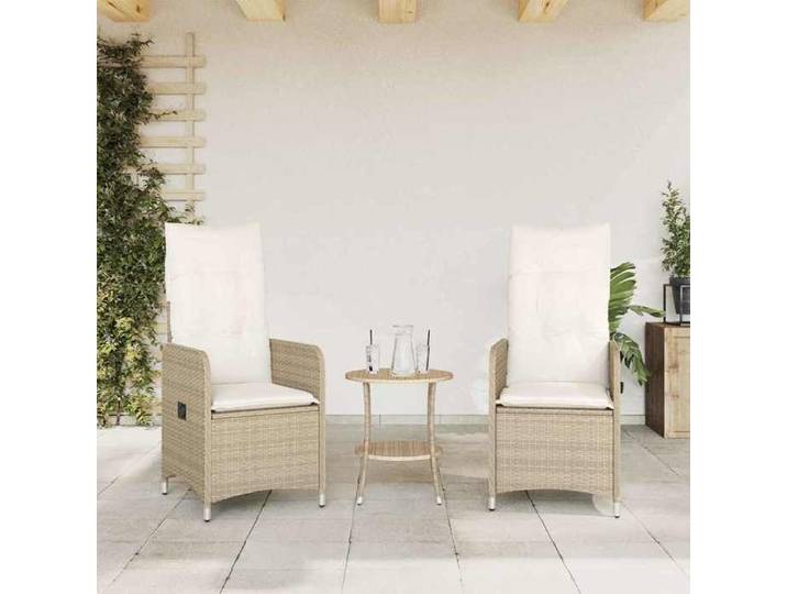 Beige Siège de jardin - Chaises inclinables de jardin - (2 pcs) - avec table beige rotin C1928