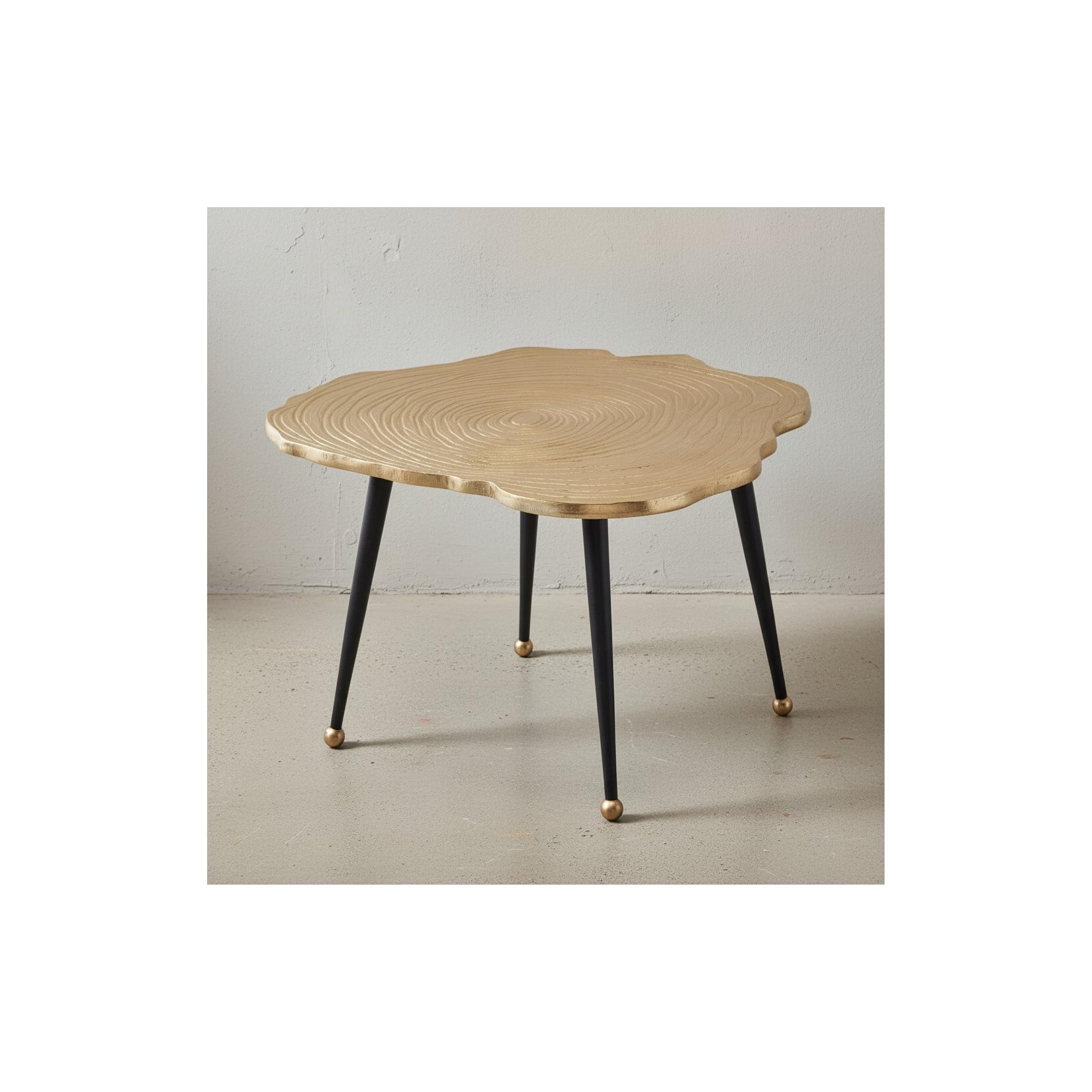 KADIMA DESIGN Moderner Couchtisch - Schwarz/Gold, Baumscheiben-Look aus Aluminium