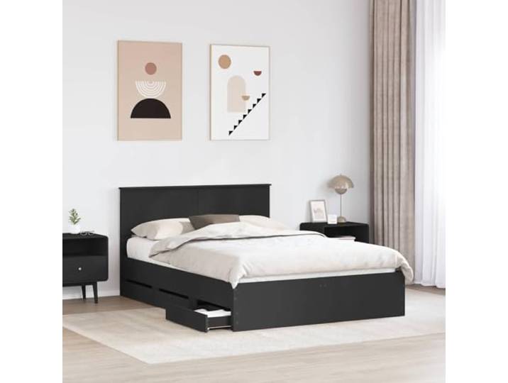 KTHLBRH Bettgestell, schwarz, 140 x 190 cm, aus technischem Holz Mit 6 versteckten Schubladen, festen Leisten, quadratischen Beinen, Unterstützung 200 kg