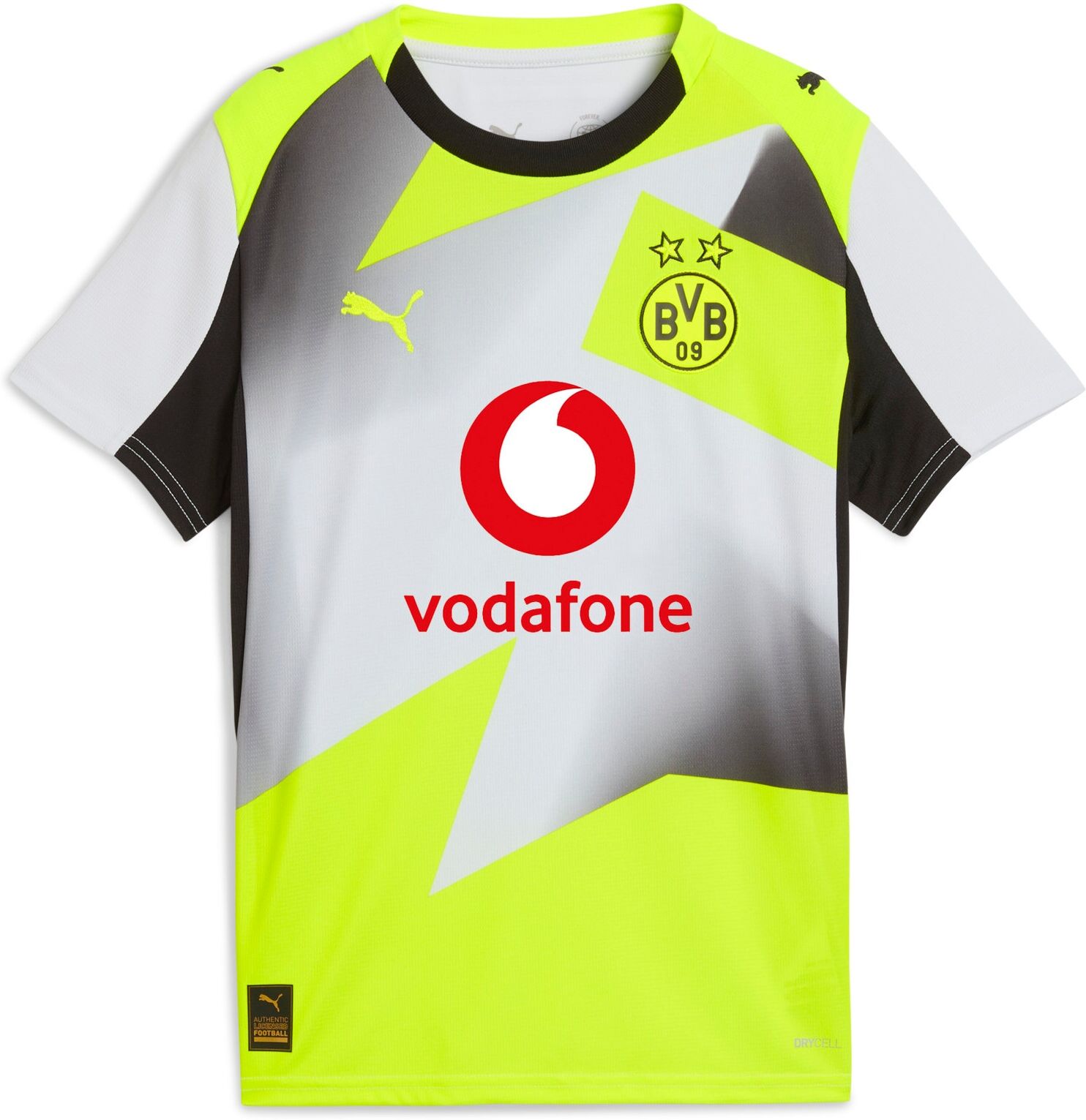 Fussballtrikot PUMA "BVB AWAY JERSEY REPLICA JR WITH SPONSOR", Kinder, Gr. 152, gelb (silber mist, gelb alert), Web, Obermaterial: 100% Polyester, bedruckt, regular fit normal, Rundhals, Trikots Fussballtrikot, für Fussball, Kurzarm, mit Rundhalsausschnit